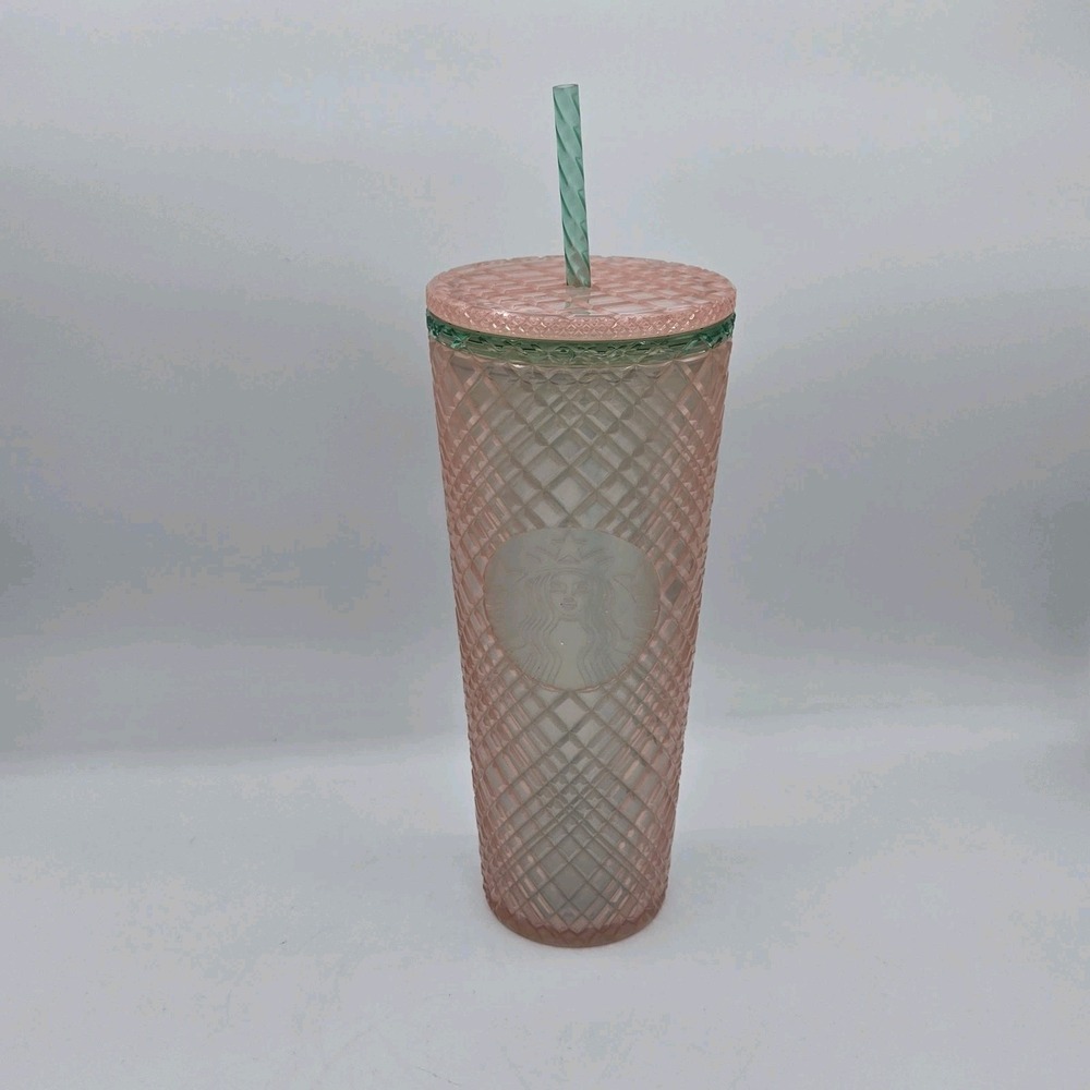 Starbucks Tumbler 2021 Summer Jeweled Pearl Pink Green Venti 24oz Cold Cup